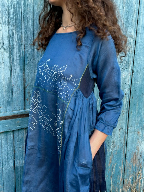 Injiri    Amber-14  Indigo & Navy Blue Dress w/subtle Bandhani Medium