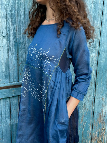 Injiri    Amber-14  Indigo & Navy Blue Dress w/subtle Bandhani Medium