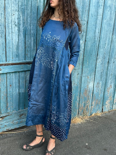 Injiri    Amber-14  Indigo & Navy Blue Dress w/subtle Bandhani Medium