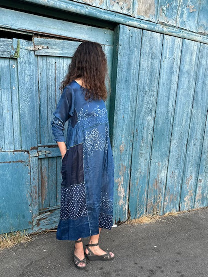 Injiri    Amber-14  Indigo & Navy Blue Dress w/subtle Bandhani Medium