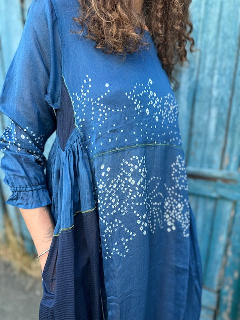Injiri    Amber-14  Indigo & Navy Blue Dress w/subtle Bandhani Medium