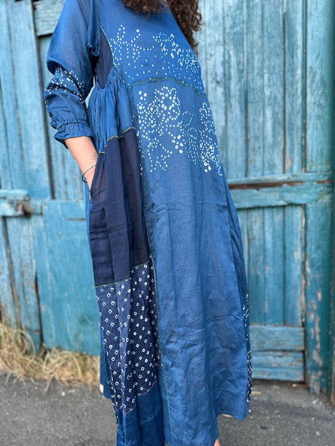Injiri    Amber-14  Indigo & Navy Blue Dress w/subtle Bandhani Medium