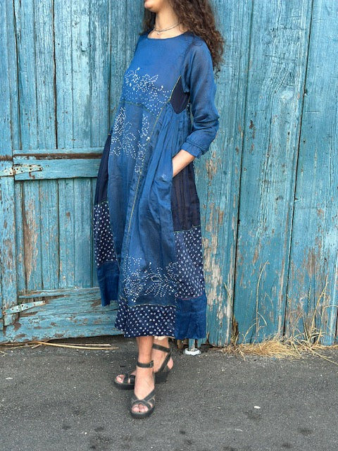 Injiri    Amber-14  Indigo & Navy Blue Dress w/subtle Bandhani Medium