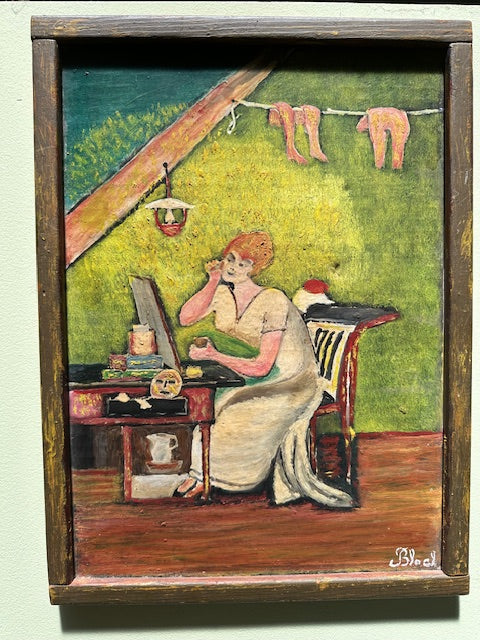 Vintage Primitive Folk Art Outsider Art Painting by Andrew Block