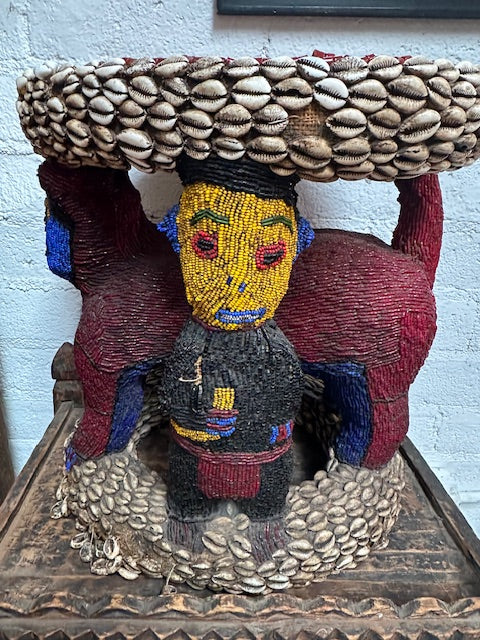 Antique Vintage Beaded Stool from Cameroon