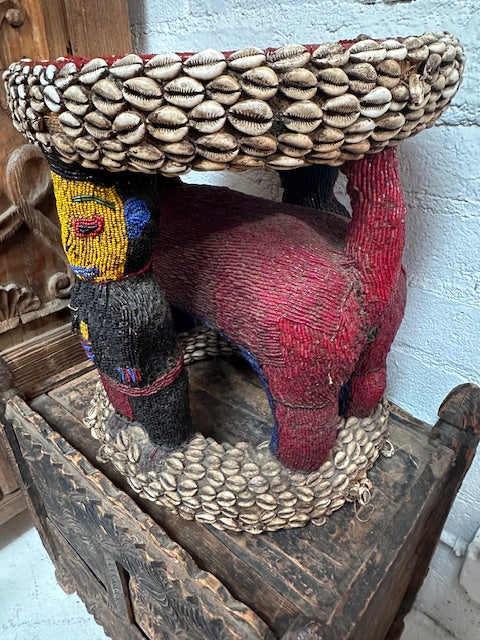 Antique Vintage Beaded Stool from Cameroon