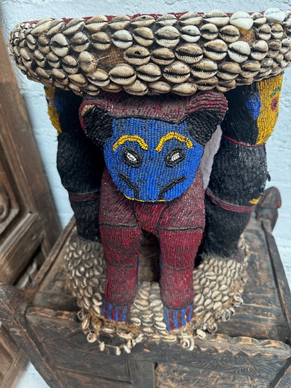 Antique Vintage Beaded Stool from Cameroon