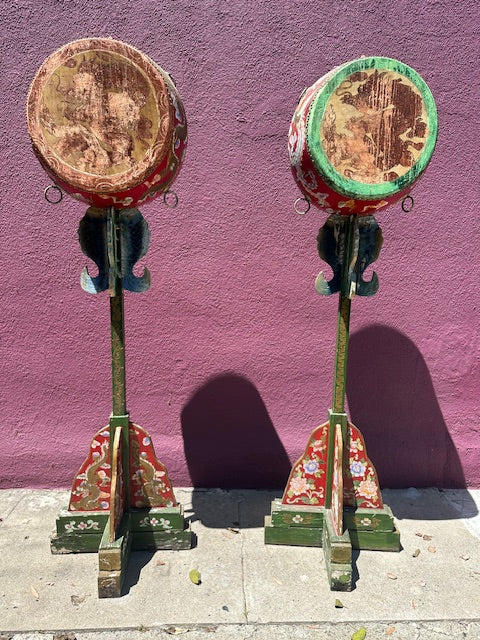 Pair of Antique Chinese Standing Drums