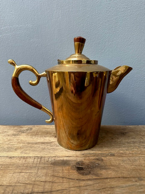 Art Deco Vintage Brass and Teak Coffee and Tea Set