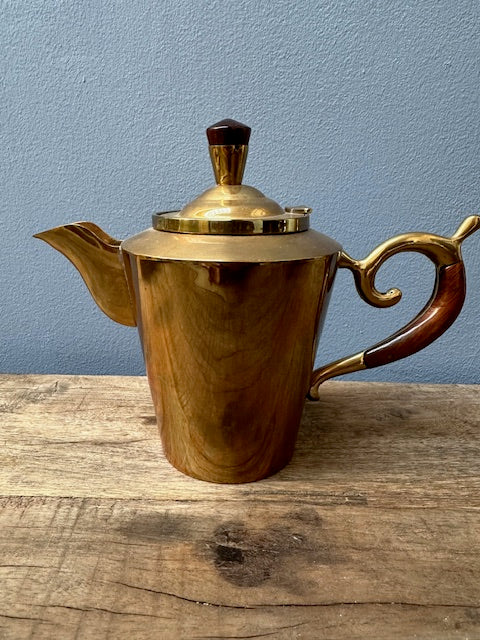 Art Deco Vintage Brass and Teak Coffee and Tea Set