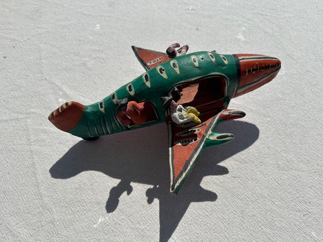 Vintage Mexican FolkArt Clay Airplane with Figures