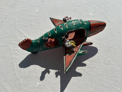 Vintage Mexican FolkArt Clay Airplane with Figures