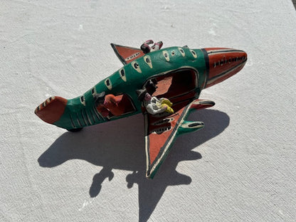 Vintage Mexican FolkArt Clay Airplane with Figures