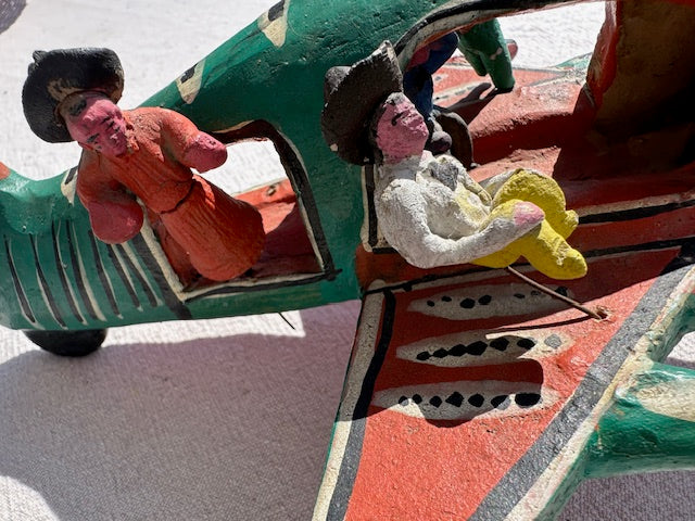 Vintage Mexican FolkArt Clay Airplane with Figures