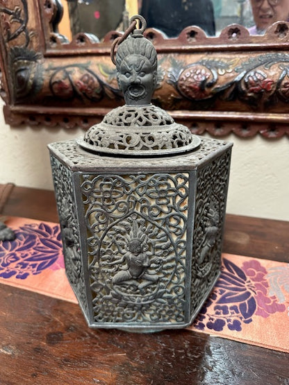 Antique Chinese Tibetan Asian Repousee Lantern Lamp with Vishnu