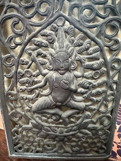 Antique Chinese Tibetan Asian Repousee Lantern Lamp with Vishnu