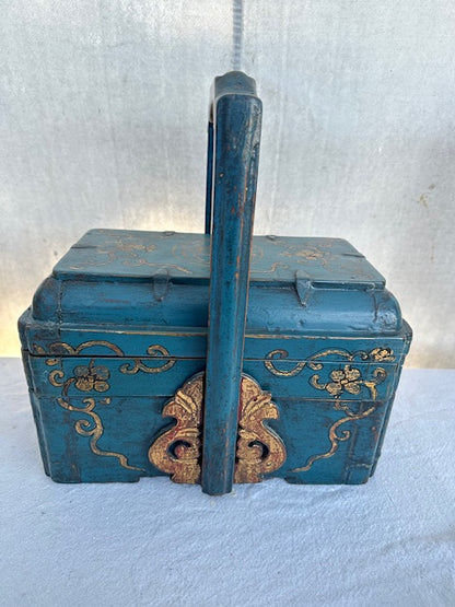 Vintage Wood Teal Three Tiered Storage Jewelry Box