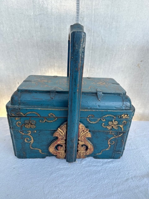 Vintage Wood Teal Three Tiered Storage Jewelry Box