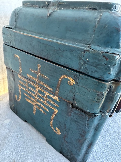 Vintage Wood Teal Three Tiered Storage Jewelry Box