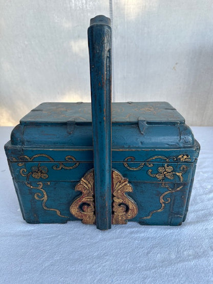 Vintage Wood Teal Three Tiered Storage Jewelry Box