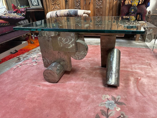Modern Steel and Glass Sculptural Coffee Table
