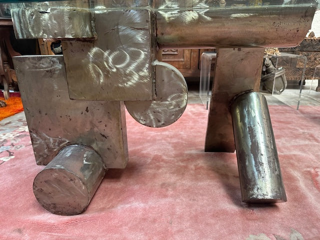 Modern Steel and Glass Sculptural Coffee Table