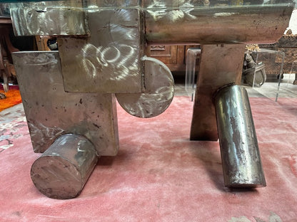 Modern Steel and Glass Sculptural Coffee Table