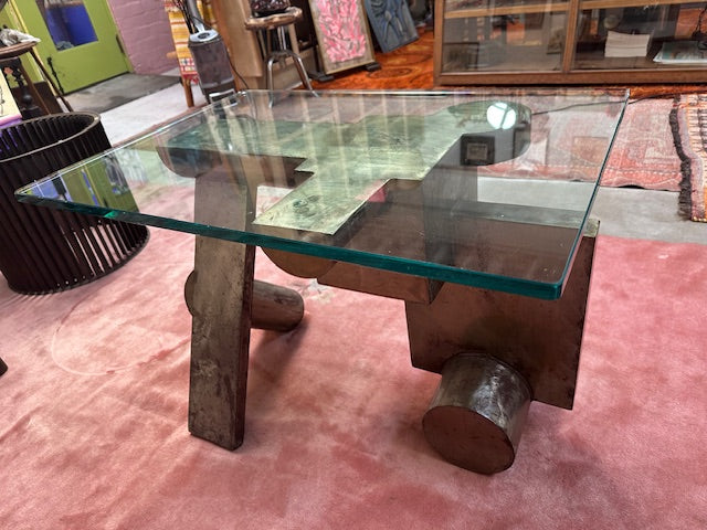 Modern Steel and Glass Sculptural Coffee Table