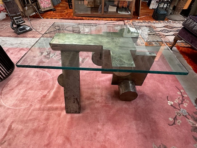 Modern Steel and Glass Sculptural Coffee Table
