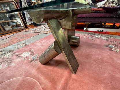 Modern Steel and Glass Sculptural Coffee Table