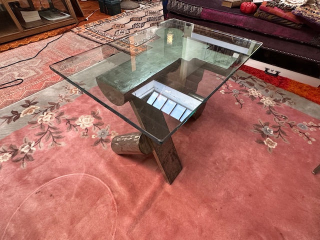 Modern Steel and Glass Sculptural Coffee Table
