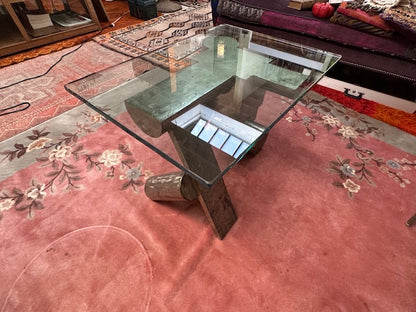 Modern Steel and Glass Sculptural Coffee Table