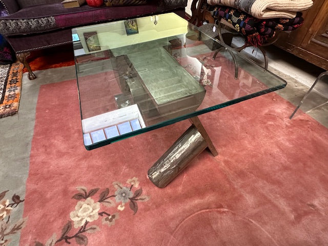 Modern Steel and Glass Sculptural Coffee Table