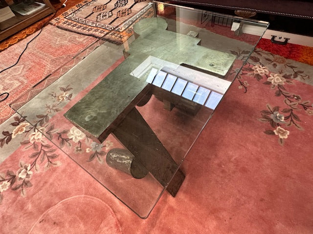 Modern Steel and Glass Sculptural Coffee Table
