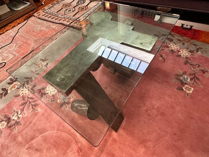 Modern Steel and Glass Sculptural Coffee Table