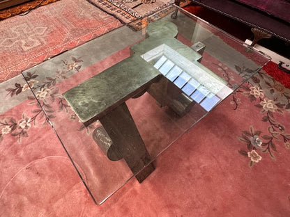 Modern Steel and Glass Sculptural Coffee Table
