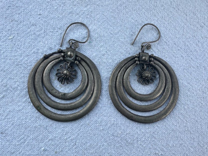 Antique Hmong Mixed Metal and Silver Hoop Earrings