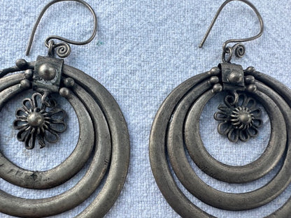 Antique Hmong Mixed Metal and Silver Hoop Earrings