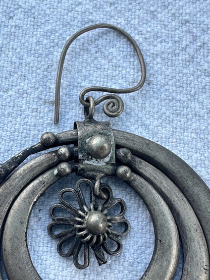 Antique Hmong Mixed Metal and Silver Hoop Earrings