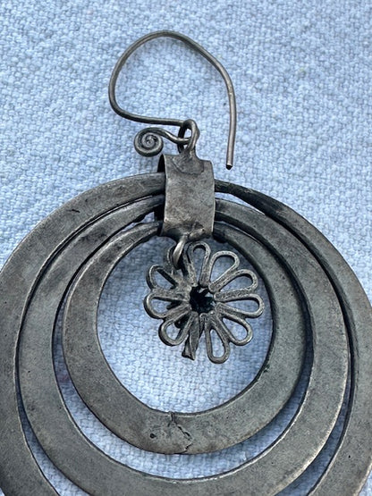 Antique Hmong Mixed Metal and Silver Hoop Earrings