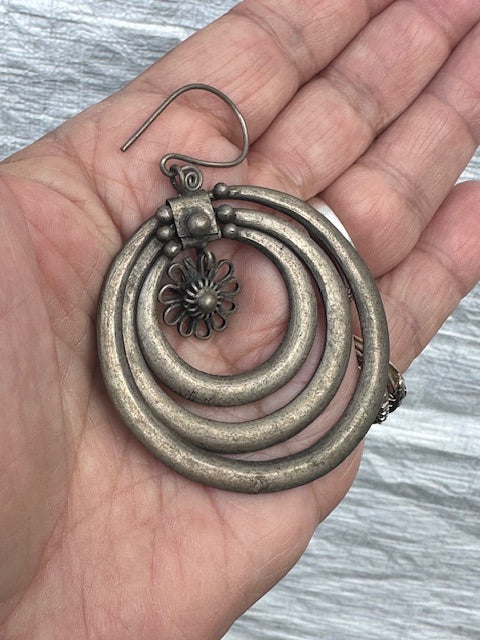 Antique Hmong Mixed Metal and Silver Hoop Earrings