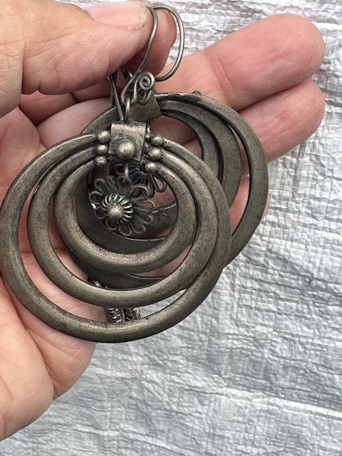 Antique Hmong Mixed Metal and Silver Hoop Earrings