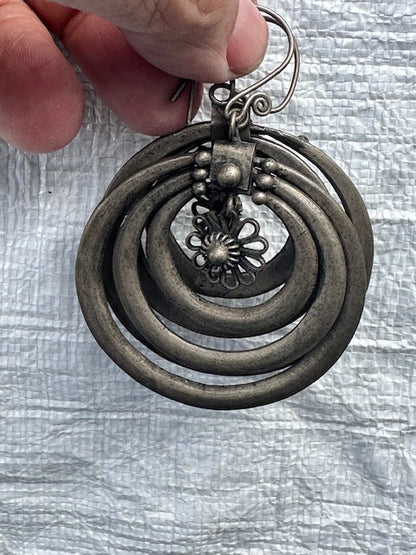 Antique Hmong Mixed Metal and Silver Hoop Earrings