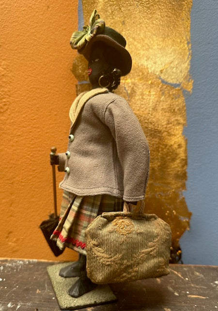 Vintage African American Handmade Doll with Umbrella, Carpetbag and Hat