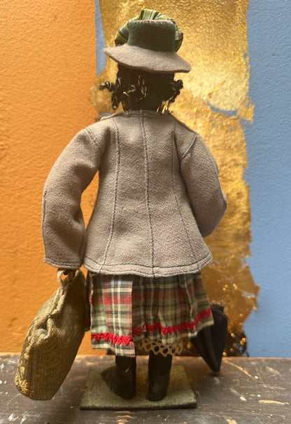 Vintage African American Handmade Doll with Umbrella, Carpetbag and Hat