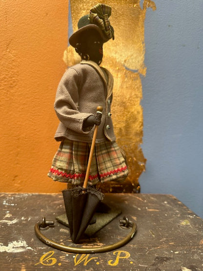 Vintage African American Handmade Doll with Umbrella, Carpetbag and Hat