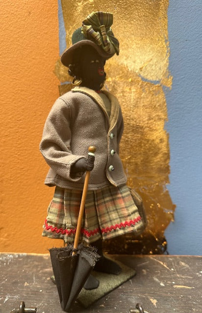 Vintage African American Handmade Doll with Umbrella, Carpetbag and Hat