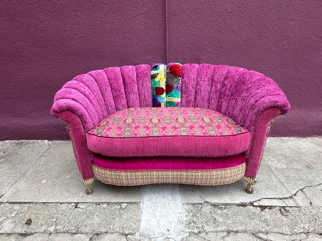 Recycled Reupholstered 1940s Love Seat in Shades of Pink