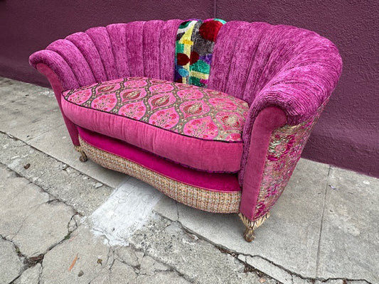 Recycled Reupholstered 1940s Love Seat in Shades of Pink