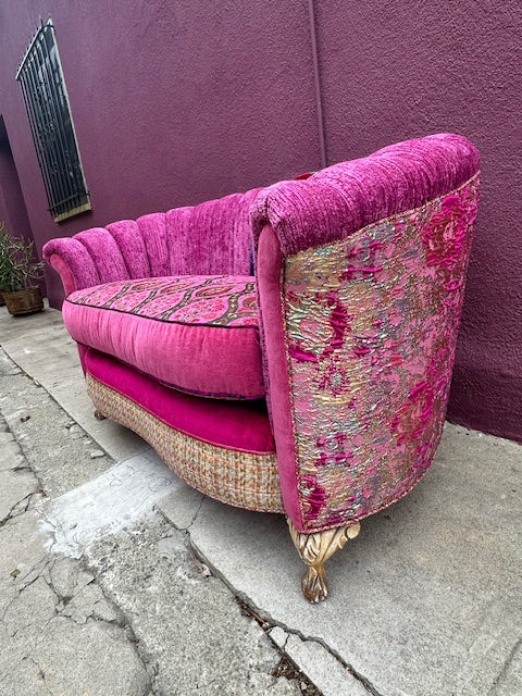 Recycled Reupholstered 1940s Love Seat in Shades of Pink